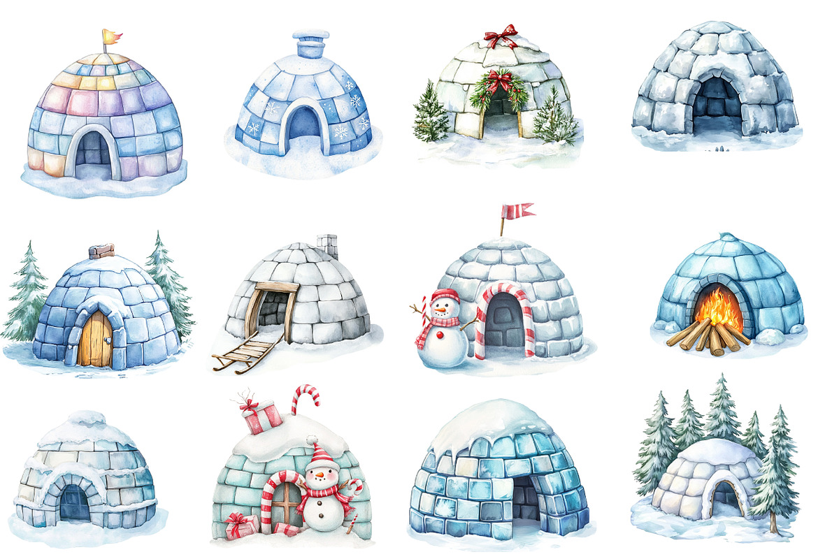 Watercolor Igloo Clipart, an Illustration by Designworld (Photo 3 of 5)