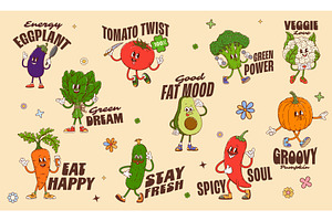 Funky y2k groovy vegetables, a Food Illustration by Buch&Bee