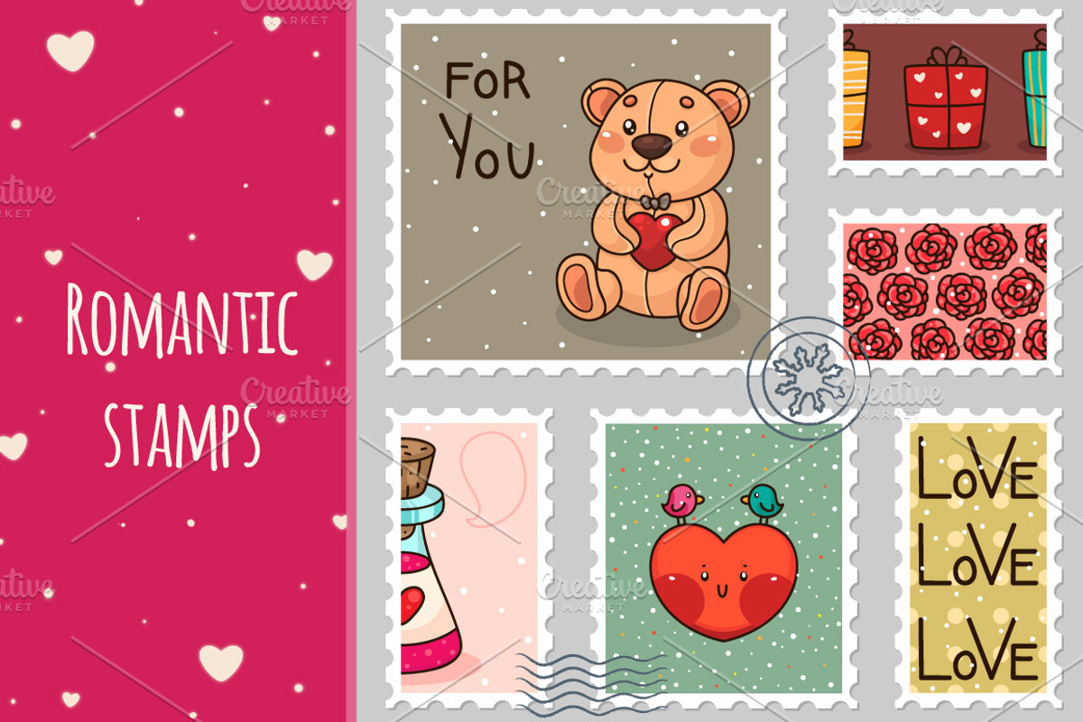 Romantic stamps, an Illustration by nenochka