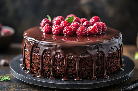 Delicious chocolate cake with fresh, a Background Photo by Pixeness