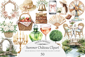 Watercolor Summer Château Clipart, an Illustration by Design Market