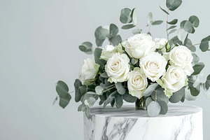 Elegant arrangement of white roses a, a Photo by Tanuart