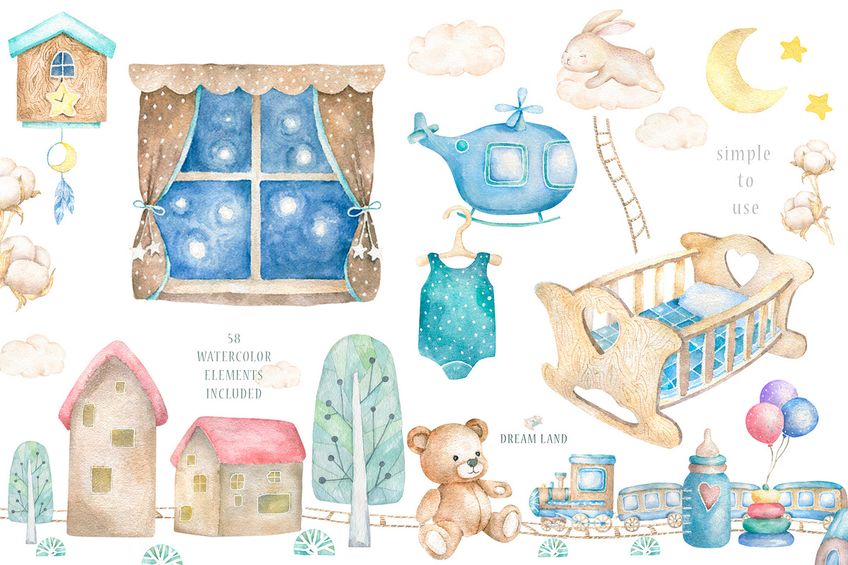 Dream Land Watercolor cute Bunnys, an Animal Illustration by Ann Art Houze (Photo 3 of 6)