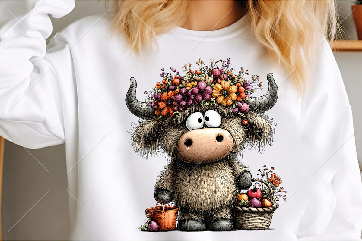 Whimsical Autumn Highland Cow PNG, a Seasonal Illustration by Canvas Craft (Photo 5 of 10)