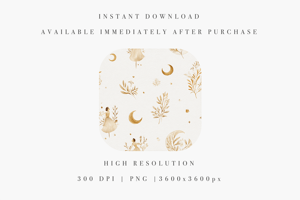 Moon Goddess Seamless Pattern, a Decorative Illustration by Pati Charm Studio (Photo 2 of 7)