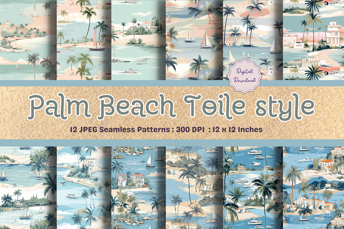 Palm Beach Toile Seamless Pattern, a Pattern Graphic by STUDIO CHOTI (Photo 1 of 9)