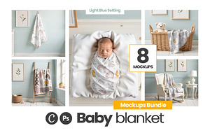 Baby Blanket Mockup Bundle (x8 PSD)