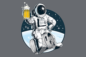 Astronaut sits on a beer keg
