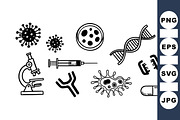 Microbiology Science Icon Set, an Illustration by designvectx (Thumbnail 1 of 3)