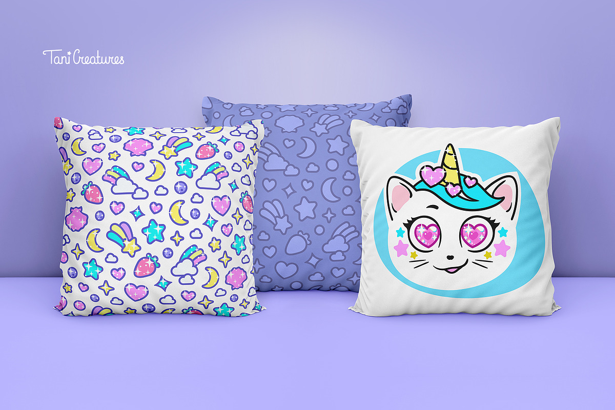 Cat Unicorn faces Clipart & Patterns, an Illustration by TaniCreatures (Photo 6 of 8)