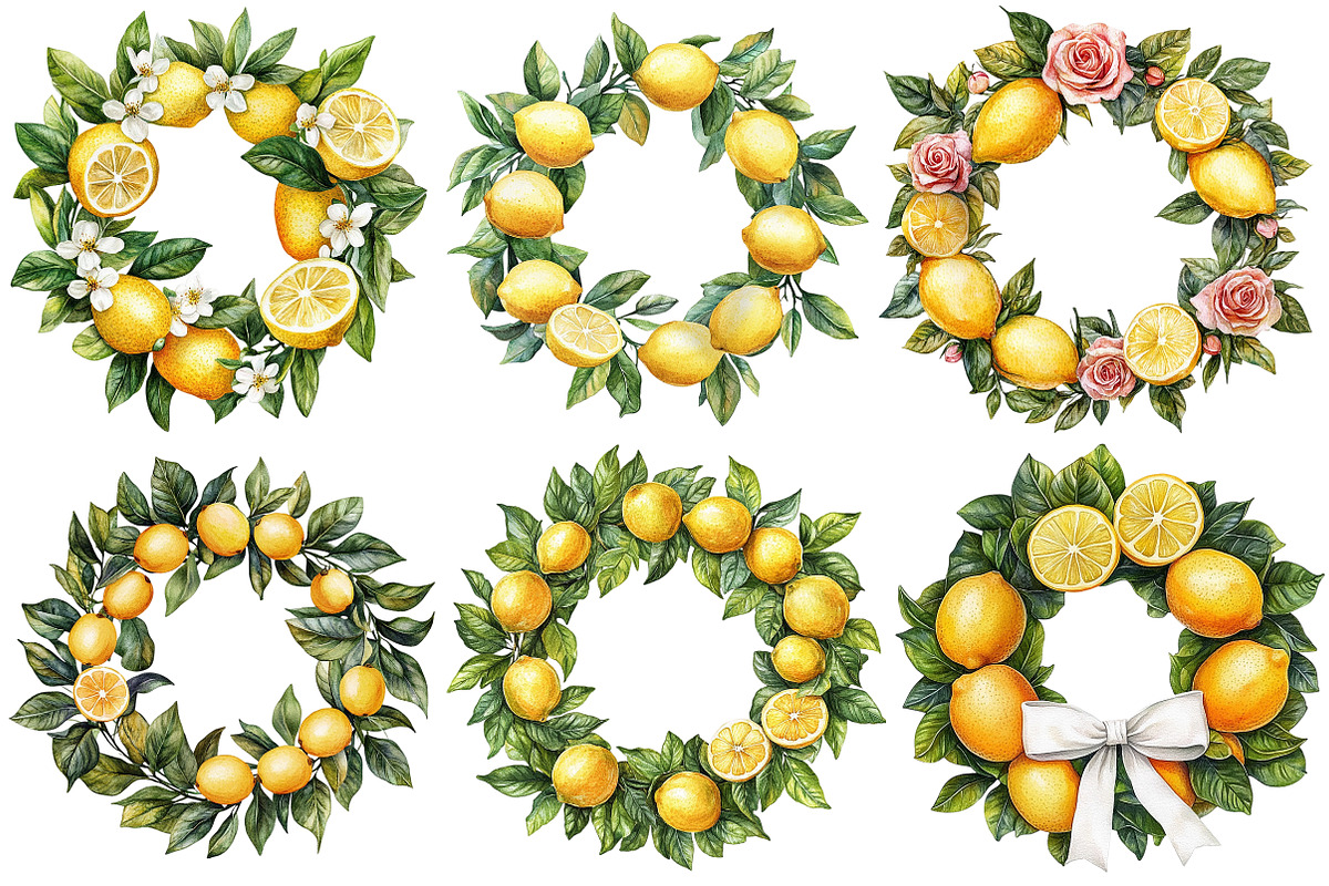 Watercolor Lemon Wreath Clipart, an Illustration by Craft Nest (Photo 5 of 7)