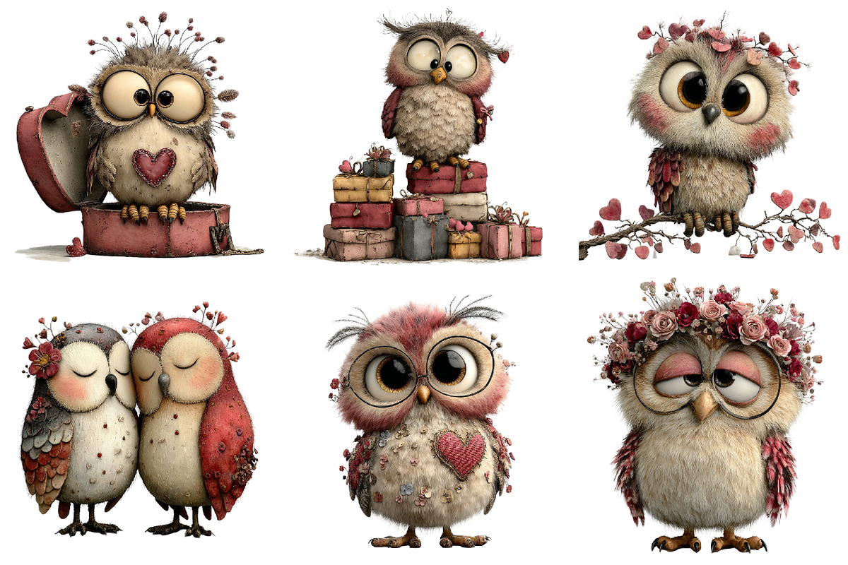 Whimsical Valentine Day Owl Clipart, an Illustration by DreamArtGraphic (Photo 3 of 4)