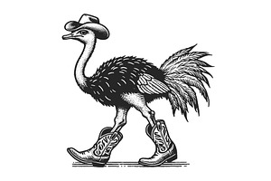 Ostrich Cowboy Boots Illustration