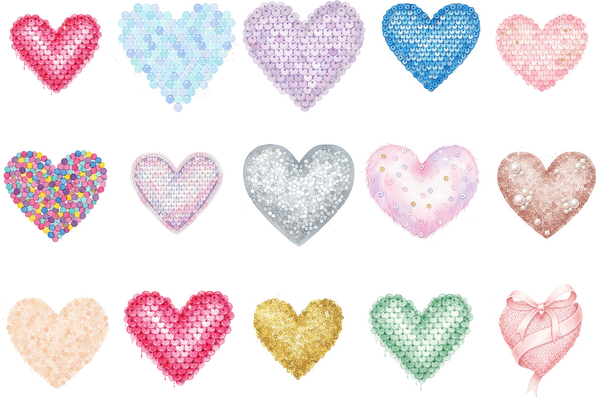 Sequin Heart Valentines Clipart, an Illustration by Designking (Photo 3 of 5)