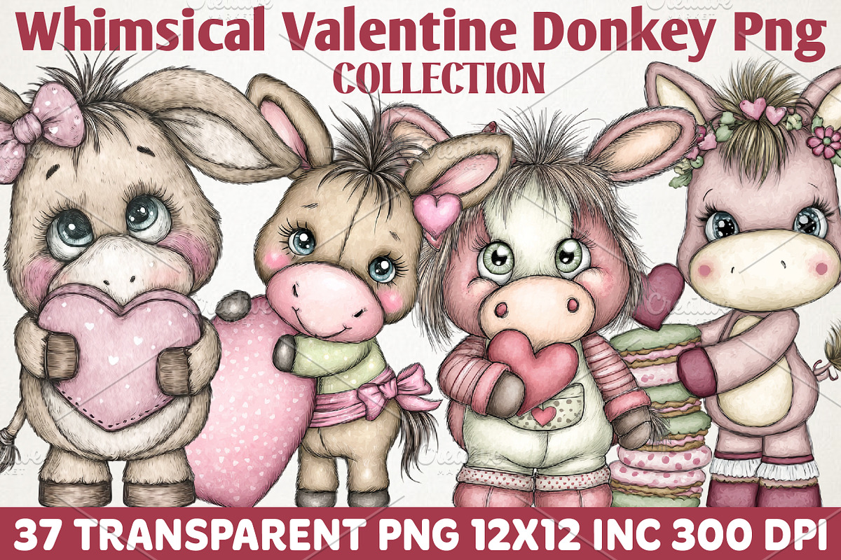 Whimsical Valentine Donkey Clipart, an Animal Illustration by RobertsArt (Photo 1 of 7)