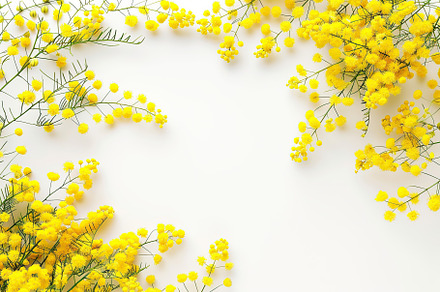 Mimosa flowers with copyspace for text on white background, a Nature Photo by AlyaAnd
