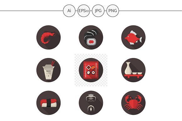 Japanese Seafood Menu Flat Icons