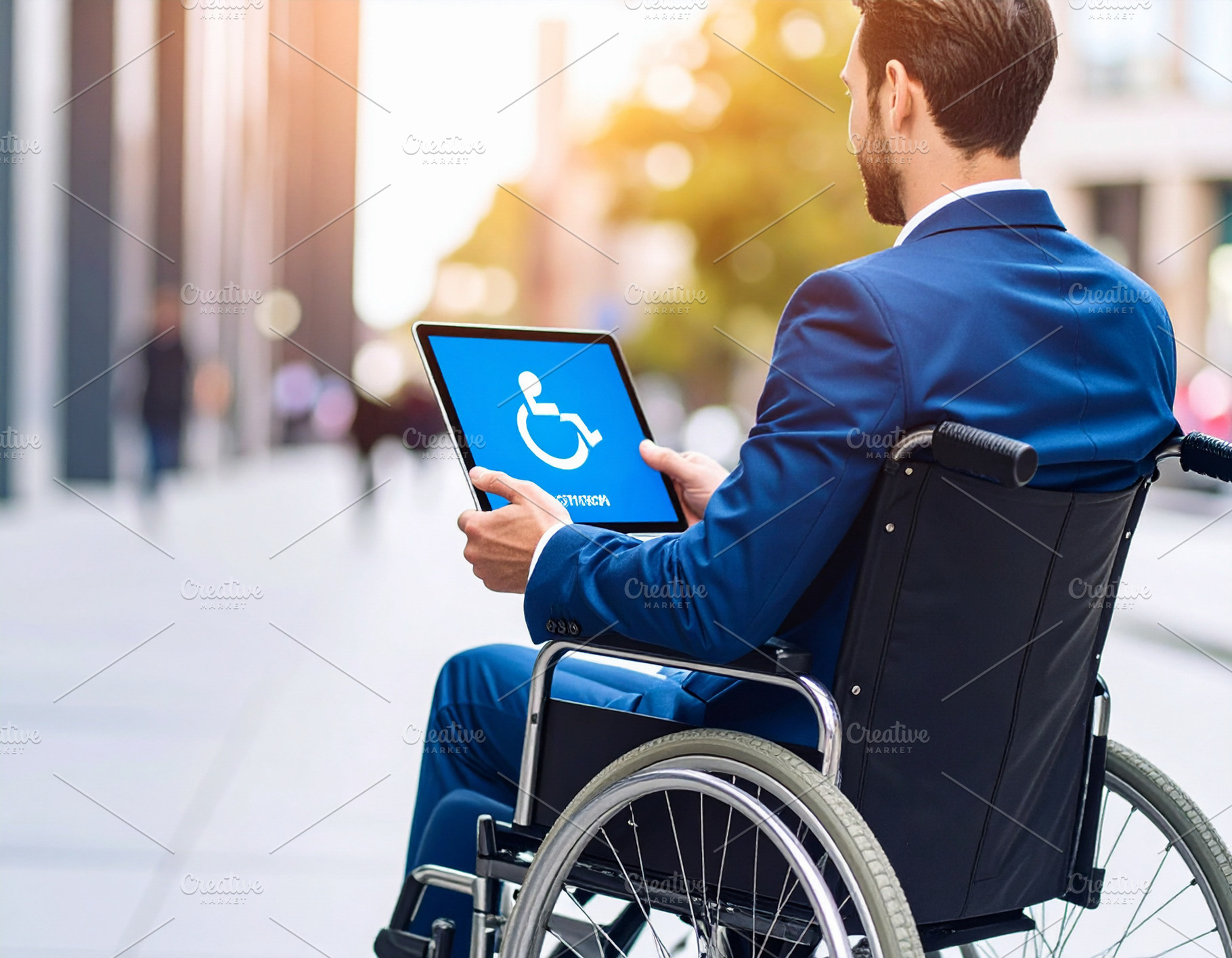 Woman at wheelchair using smartphone at indoor hall environment, a Person Photo by DanFLCreativo