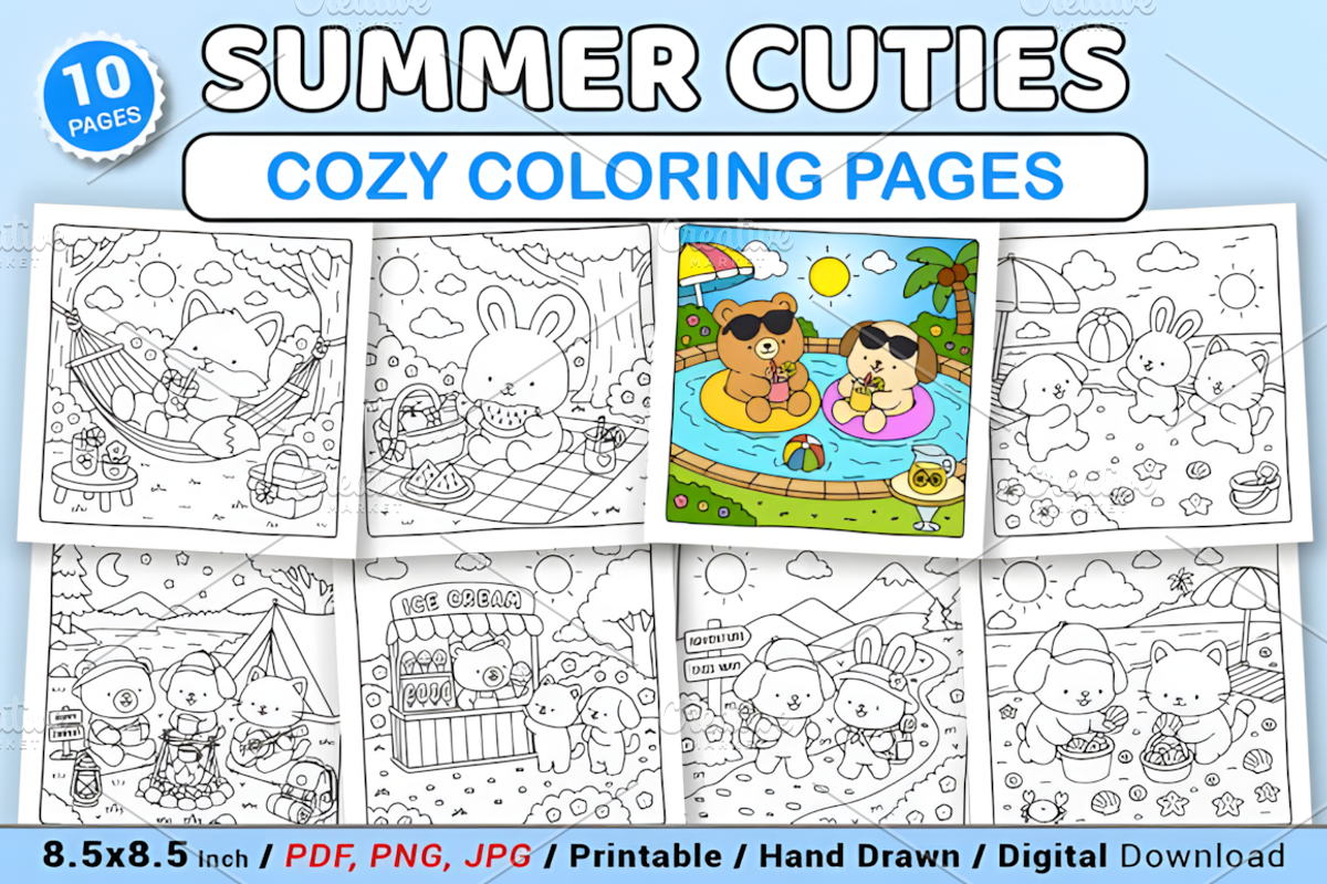 Summer Cuties Cozy Coloring Pages, an Animal Illustration by Design Station (Photo 1 of 4)