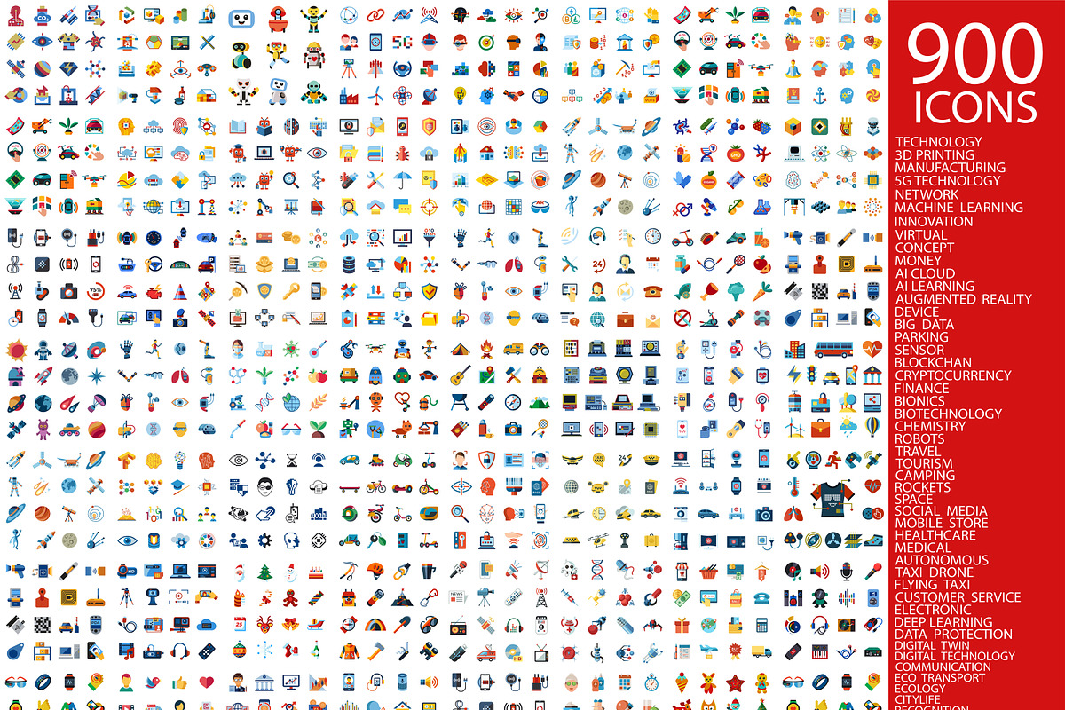 900 tech color icons, an Icon by frimufilms | Creative Market