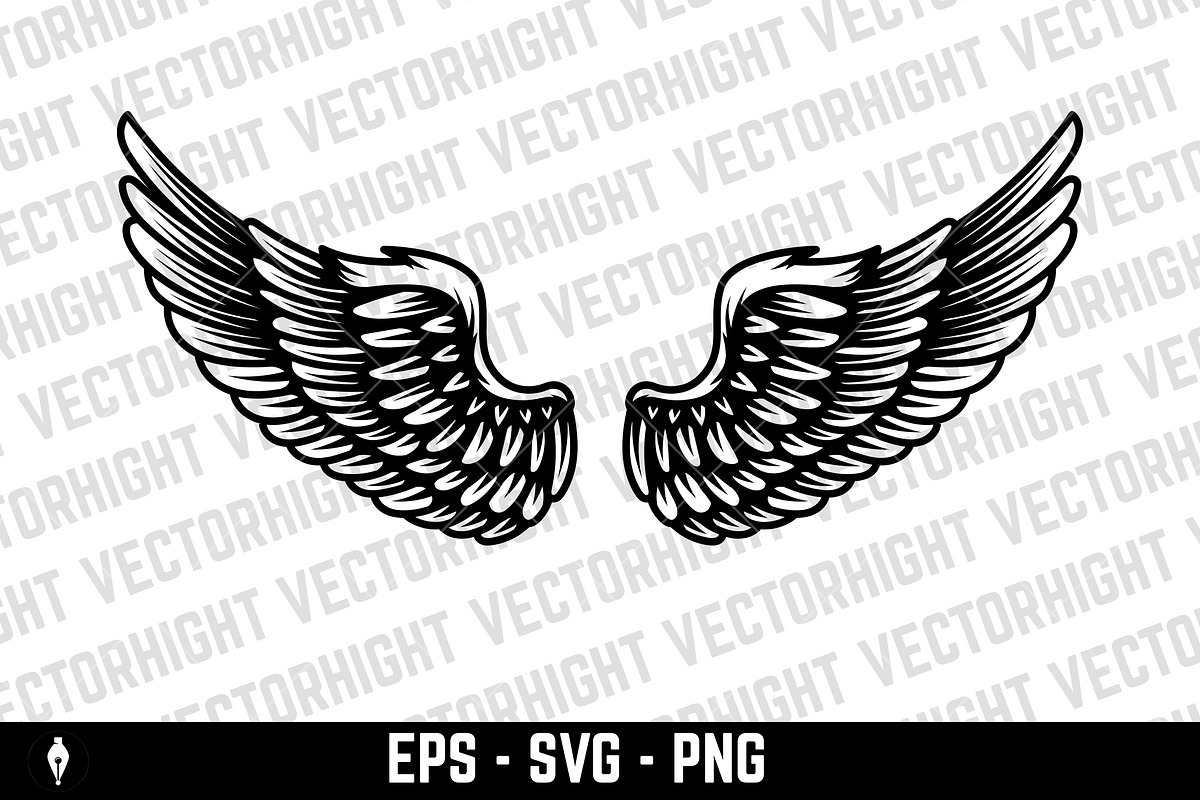 Wings in tattoo style svg, an Animal Illustration by Vectorhight
