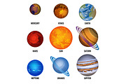 Set of solar system Planets with text cartoon vector illustration, an ...