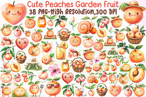 Watercolor Cute Peaches Garden Fruit, an Illustration by Sublimation Artist