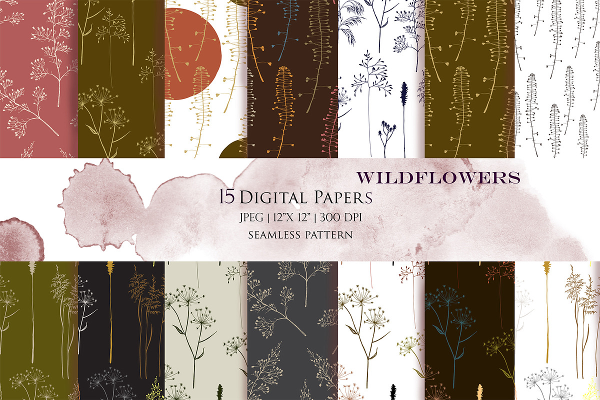 Wildflowers Digital Papers, a Pattern Graphic by Hand drawn Boutique (Photo 1 of 8)
