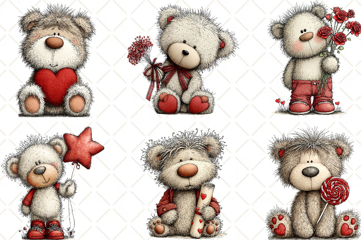 Whimsical Valentine Teddy Clipart, an Illustration by Black Bird Studio (Photo 6 of 6)