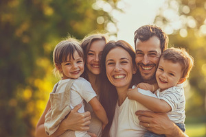 Happy parents with their children, a Photo by Pavel_design
