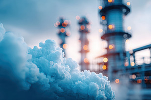 Metallic distillation towers at industrial refinery, an Industrial Photo by AlyaAnd