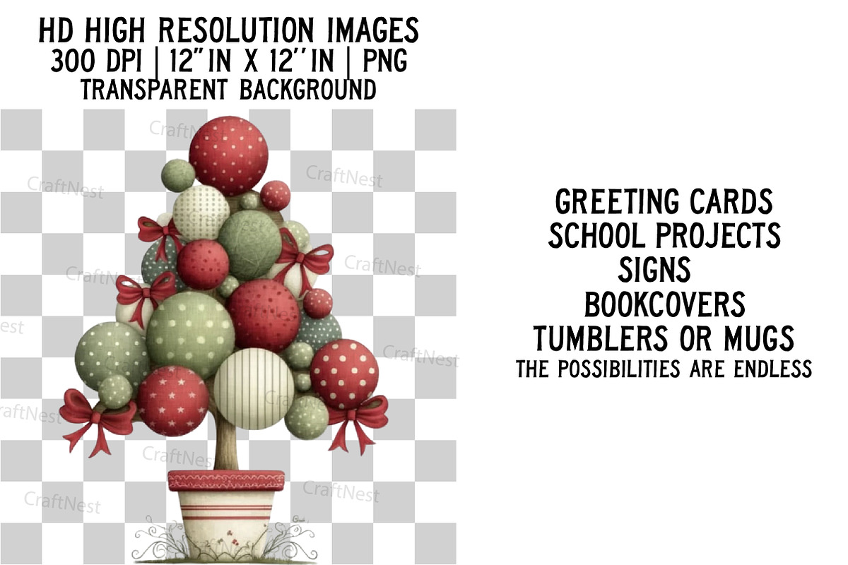 Cute Christmas Topiaries Tree, an Illustration by Craft Nest (Photo 2 of 6)