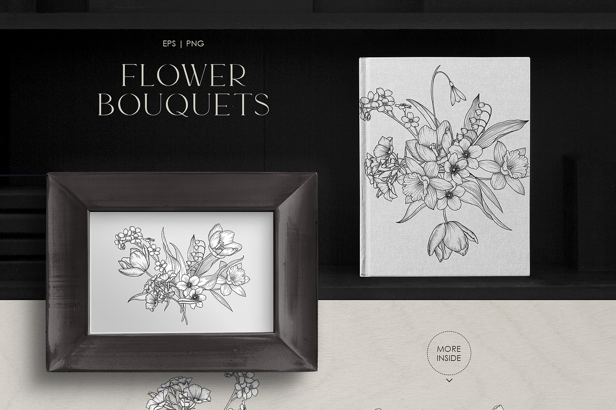 Black Flowers. Vector Set, an Illustration by PatrushevaYana (Photo 4 of 8)