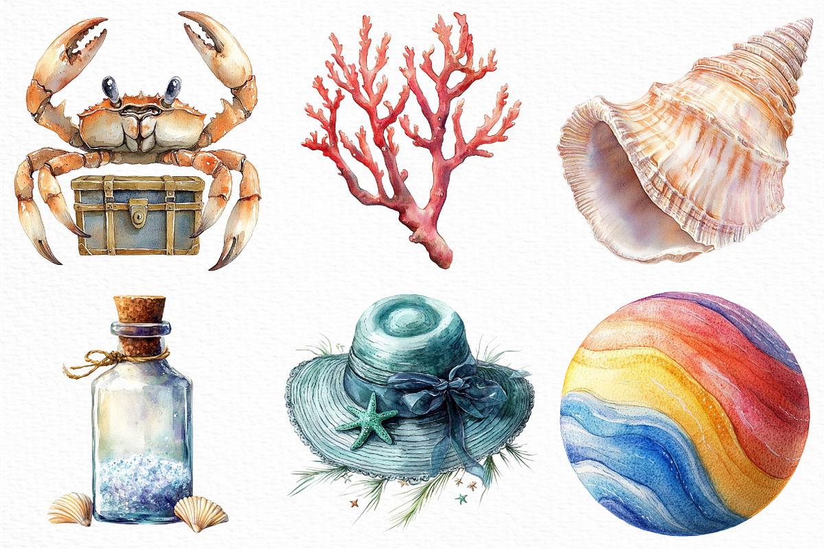 Watercolor Ocean Lover Clipart, an Illustration by Craft Nest (Photo 4 of 6)