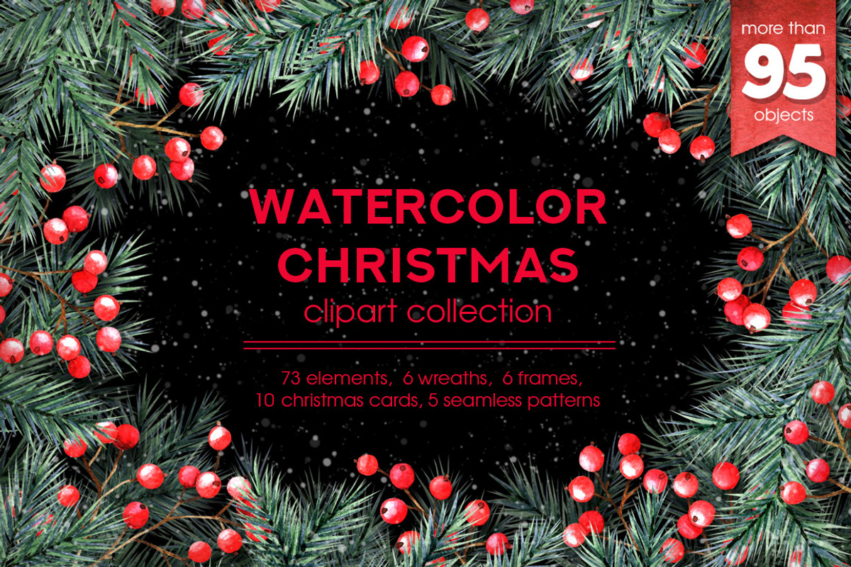 Watercolor Christmas cliparts, a Decorative Illustration by Anastasia Koba (Photo 1 of 12)