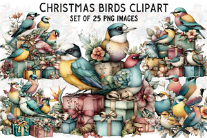 Christmas Birds Clipart, an Illustration by Craft Nest