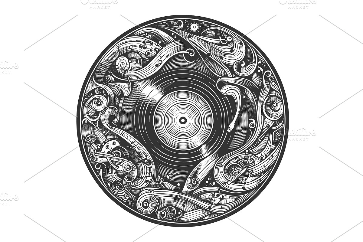 Vinyl Record Surrounded by Musical, an Object Illustration by AlexArt