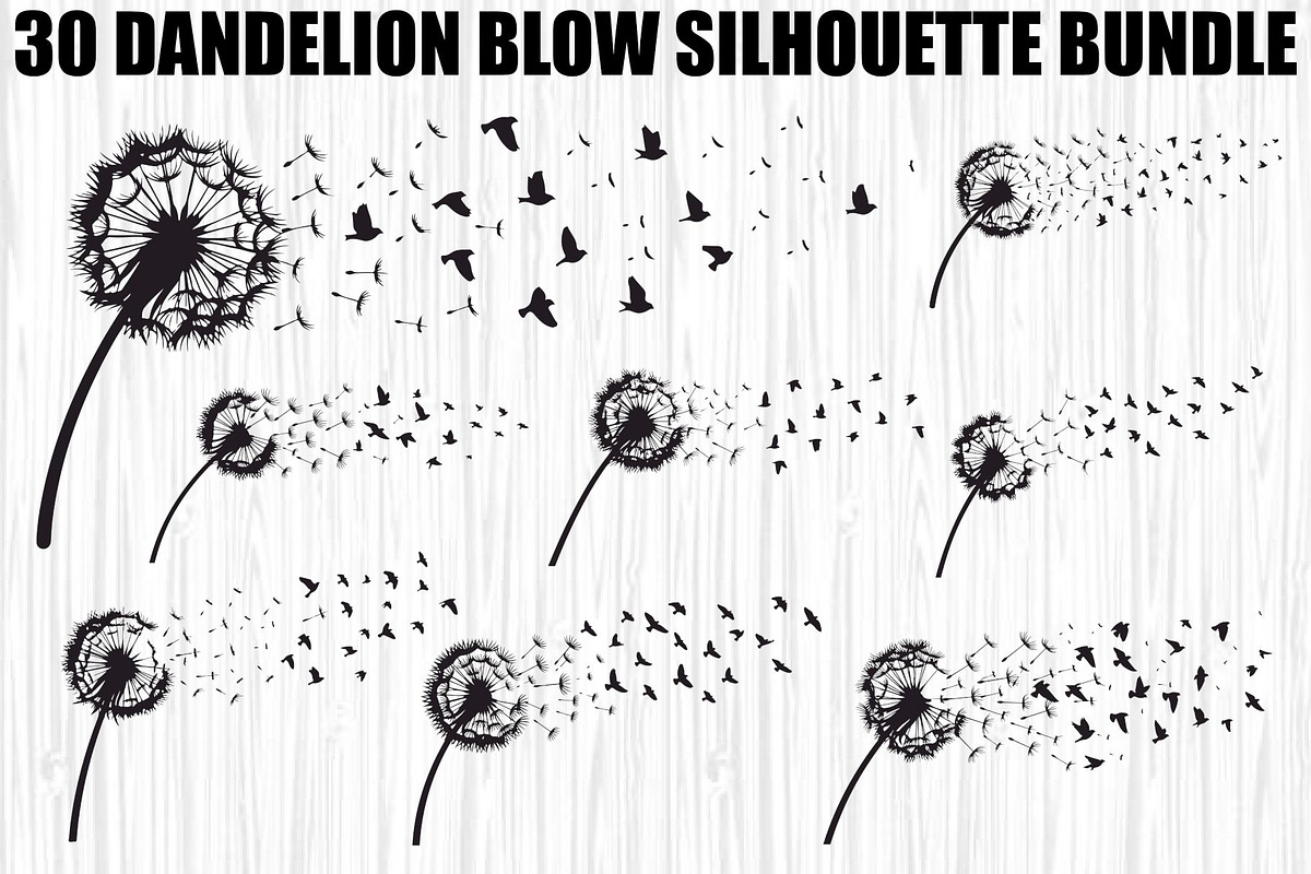 Dandelion Blow Silhouette Bundle, an Illustration by yasushie (Photo 1 of 31)