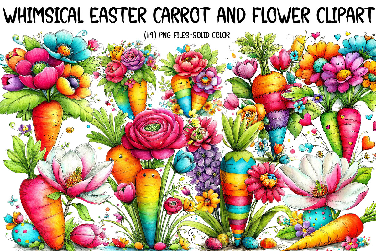 whimsical easter carrot and flower c, an Illustration by Designworld (Photo 1 of 4)