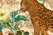 Jaguar, Datura & Grapes Pattern, a Pattern Graphic by NayaChu (Thumbnail 2 of 12)