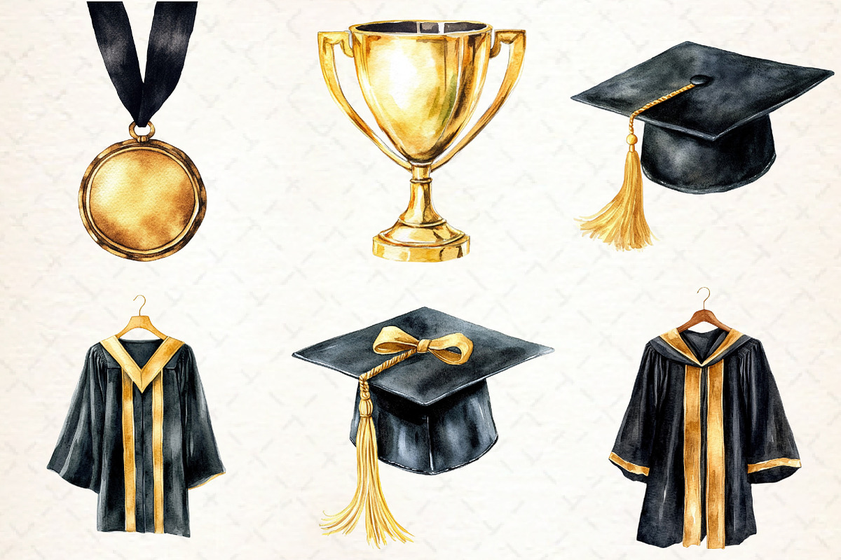 Black & Gold Graduation Day Clipart, an Illustration by Libby Wishes (Photo 3 of 7)