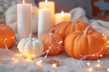 Thanksgiving pumpkins and candles, a Holiday Photo by Mashimara