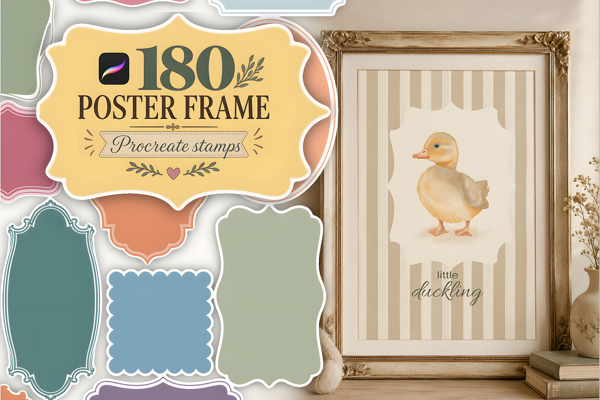 Poster Frame Stamps for Procreate, a Brush Add-On by HopeArtIllustration (Photo 1 of 13)