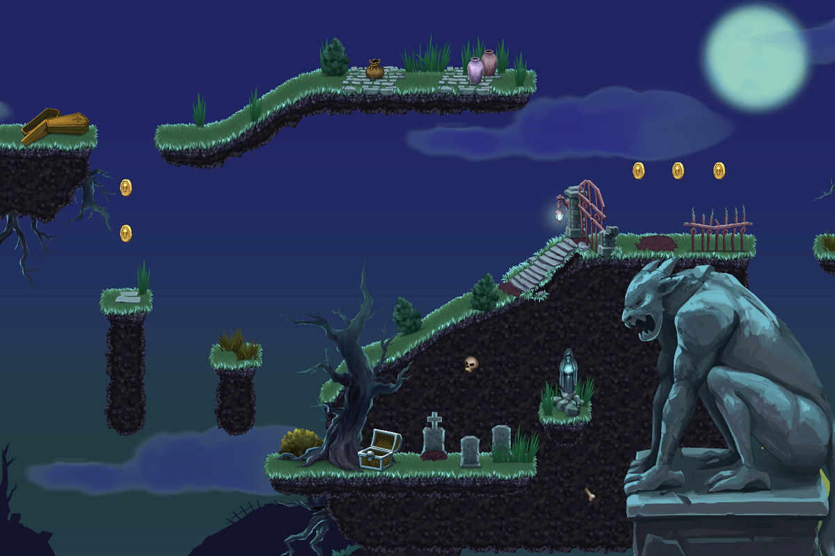Spooky Cemetery - Platformer Tileset, a Graphic by LudicArts (Photo 7 of 8)
