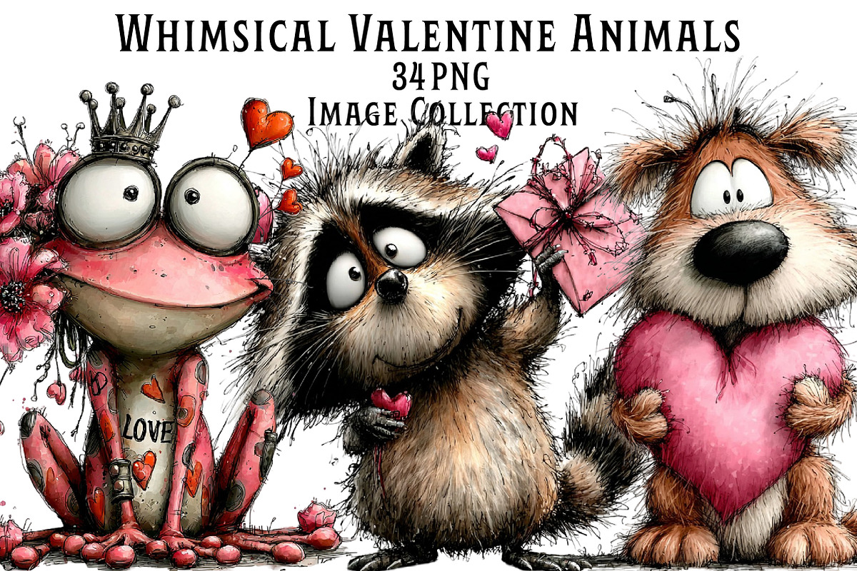 Whimsical Valentine Animals Clipart, an Illustration by Dream Creation (Photo 1 of 5)