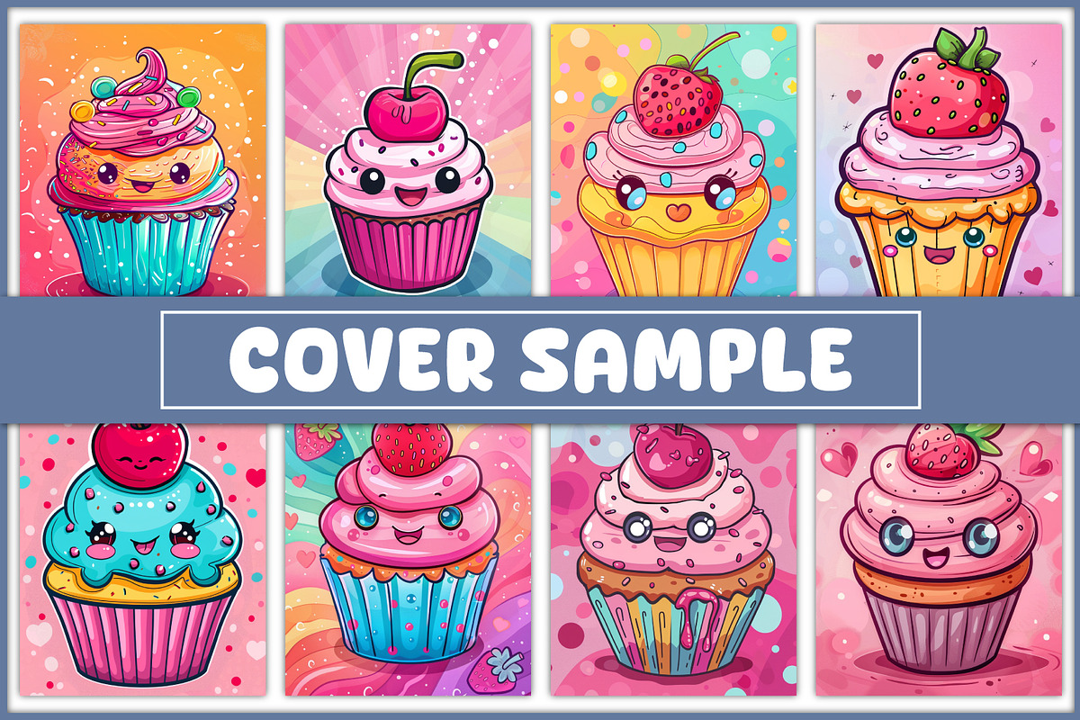 100 Kawaii Cupcake Coloring Pages, a Food Illustration by BrightMart (Photo 3 of 3)