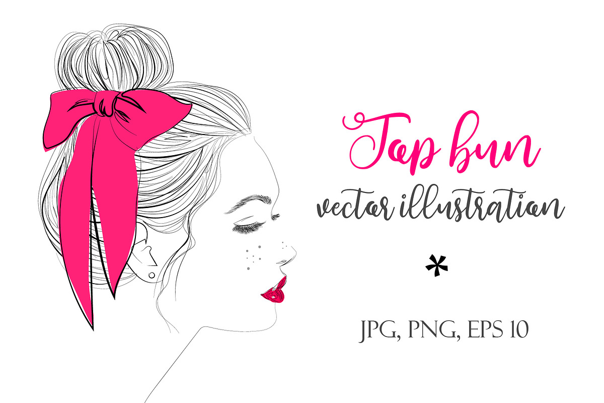 Top bun vector hairstyle line art, an Illustration by esylvia