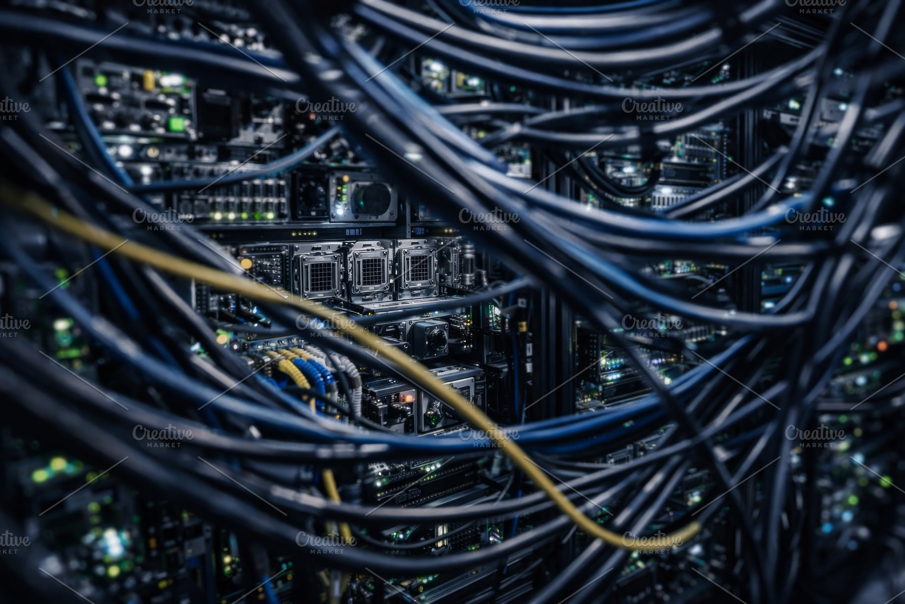 Data center cables and server connec, a Photo by Dvoevnore photos