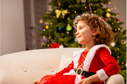Adorable girl in Christmas dress, a Holiday Photo by oksix
