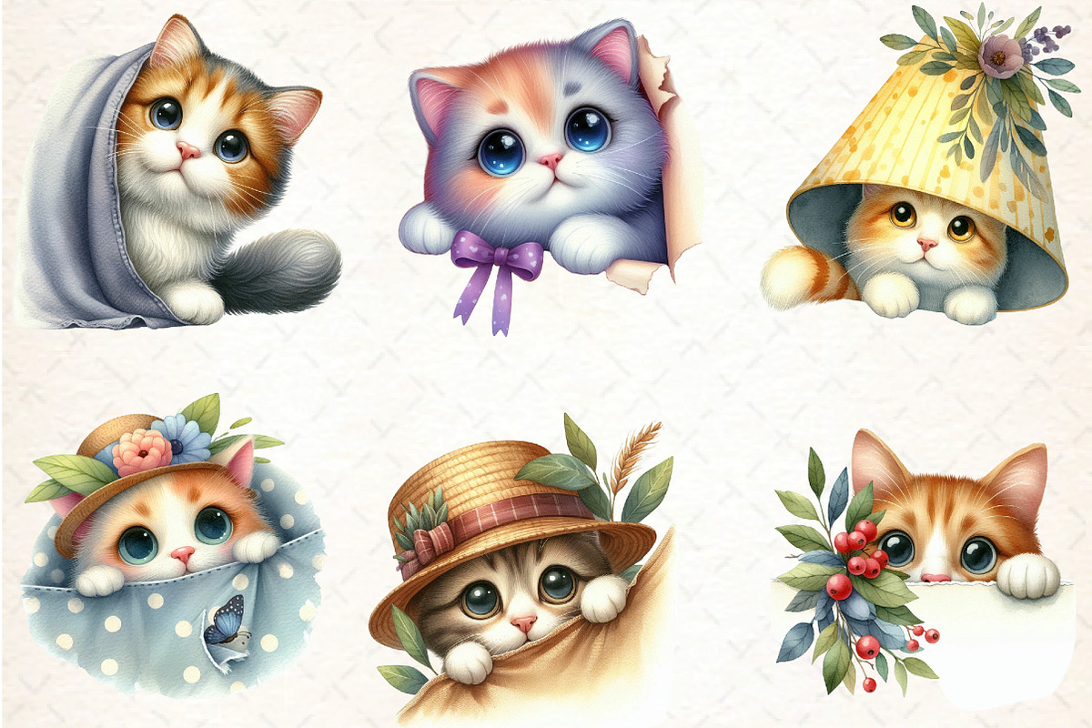 Watercolor Peeking Cat PNG Clipart, an Illustration by DreamCafeArt (Photo 3 of 7)